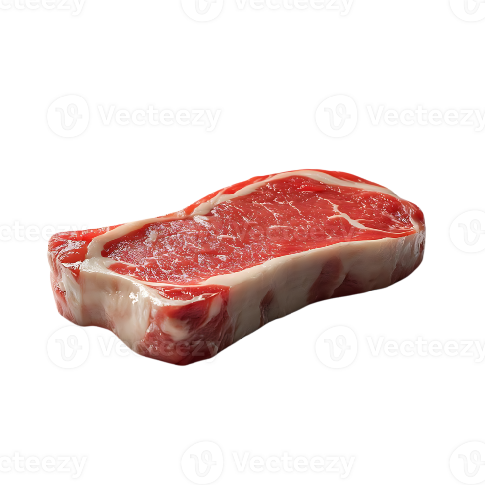 Raw Steak with Transparent Background, Isolated Red Meat, Juicy Cut, Beef Steak,  Marbling,  Fresh  Strip Steak, Food Photography,  Closeup of Steak, Prime Beef,  High-Resolution Image,  Food Photography,  Culinary Image png