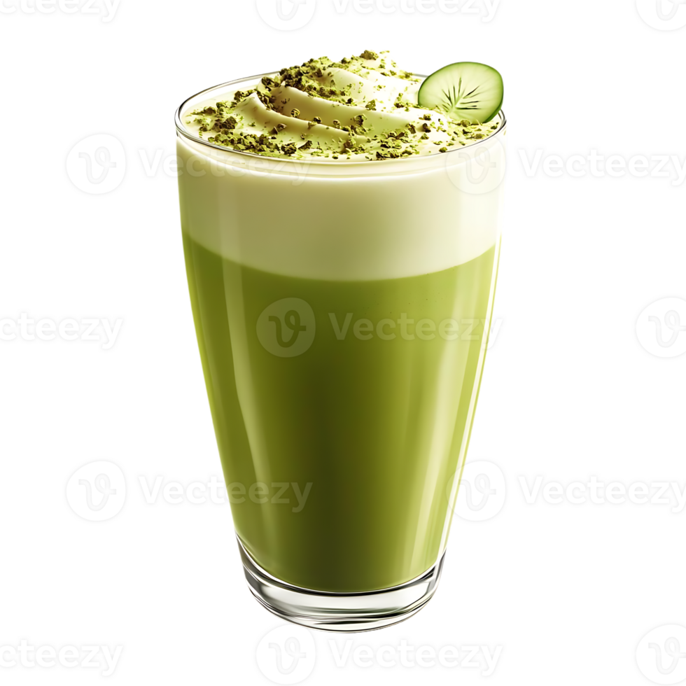 Refreshing Green Tea Latte with Whipped Cream and Cucumber Garnish, a Delicious and Refreshing Beverage with a Transparent Background png