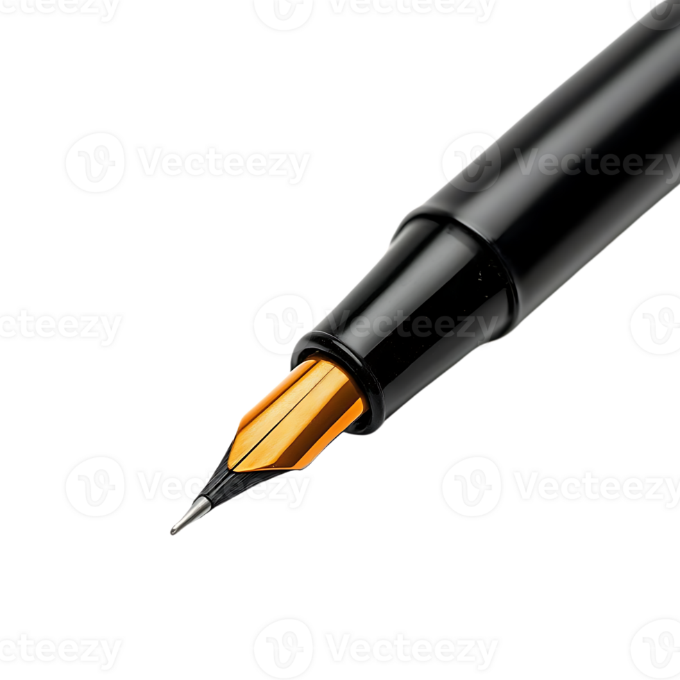 A Black Fountain Pen with a Gold Nib on a Transparent Background png
