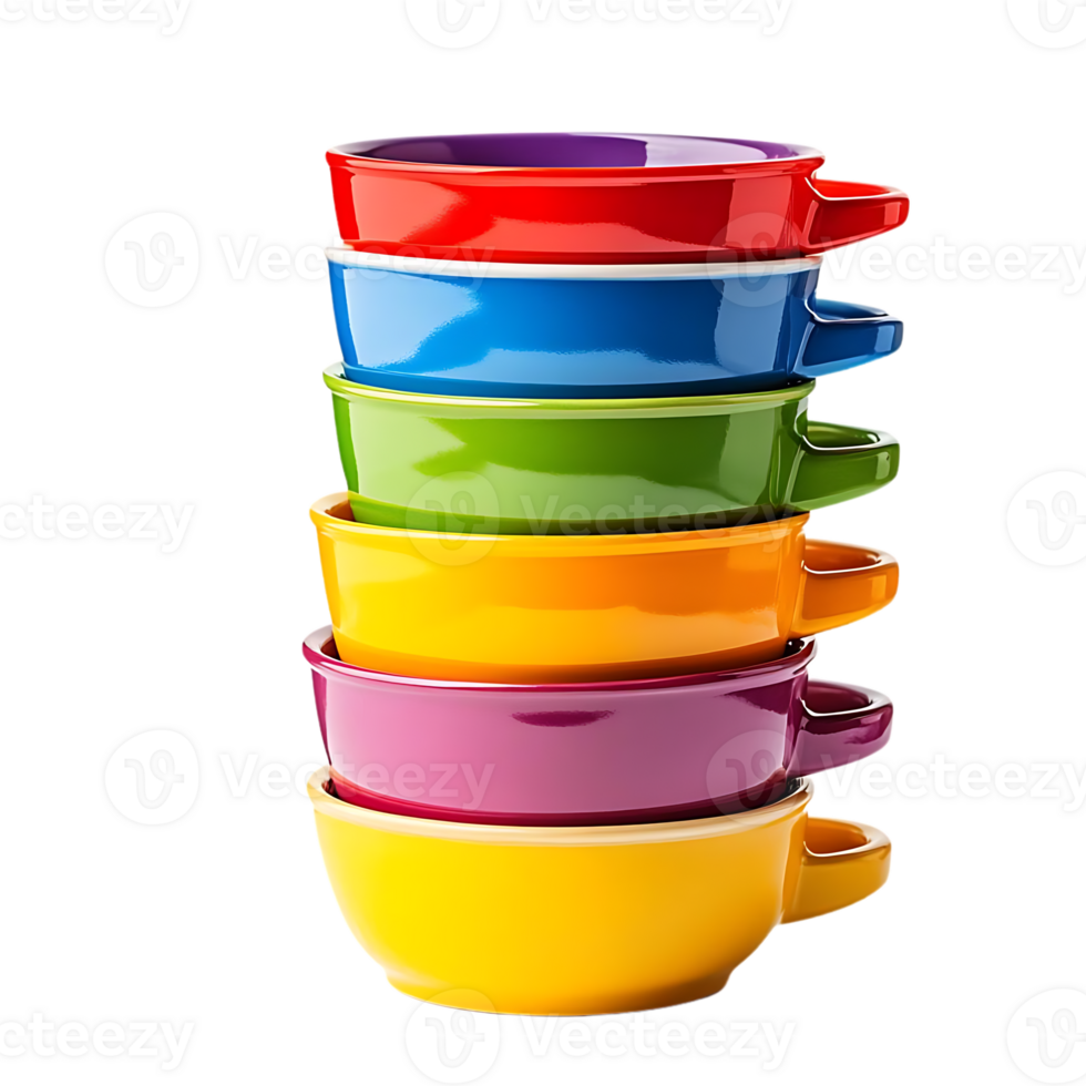 Stack of Colorful Ceramic Bowls with Transparent Background png