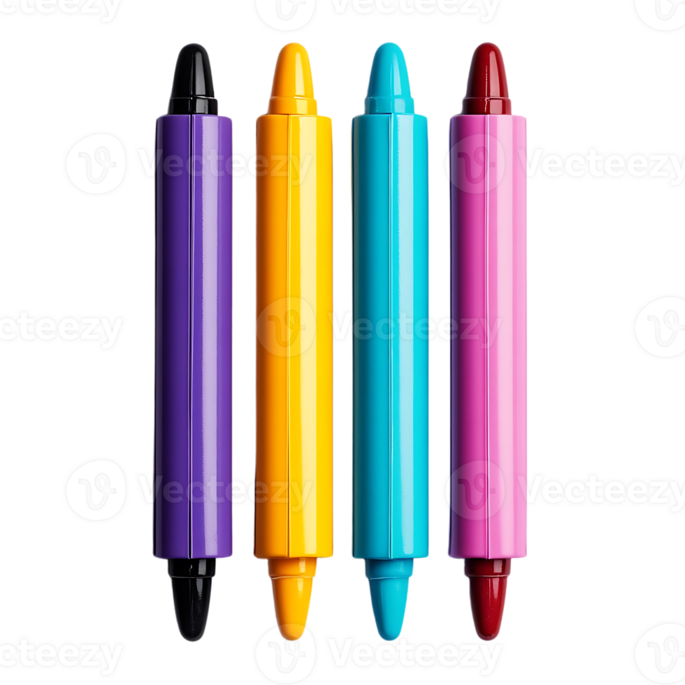 Colorful Crayons with Transparent Background - A Vibrant Palette of Purple, Yellow, Blue, and Pink Crayons for Creative Art and Coloring png