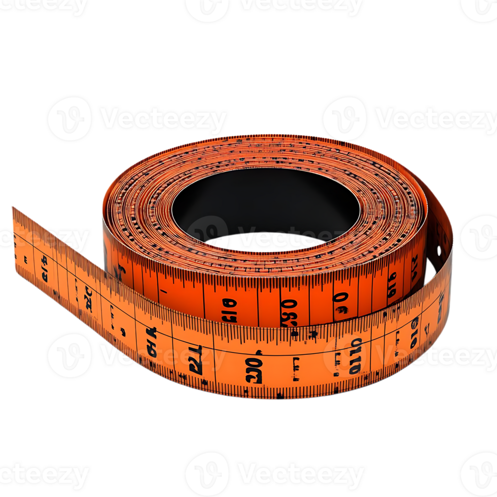 Orange Measuring Tape with Transparent Background, Rolled Up and Ready to Measure png
