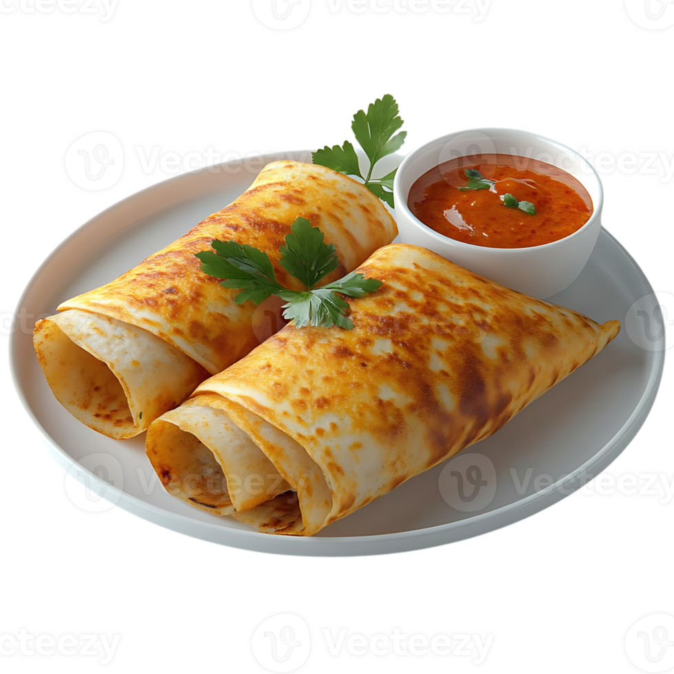 Crispy Dosa with Spicy Sambar, A Delicious South Indian Street Food with Transparent Background png