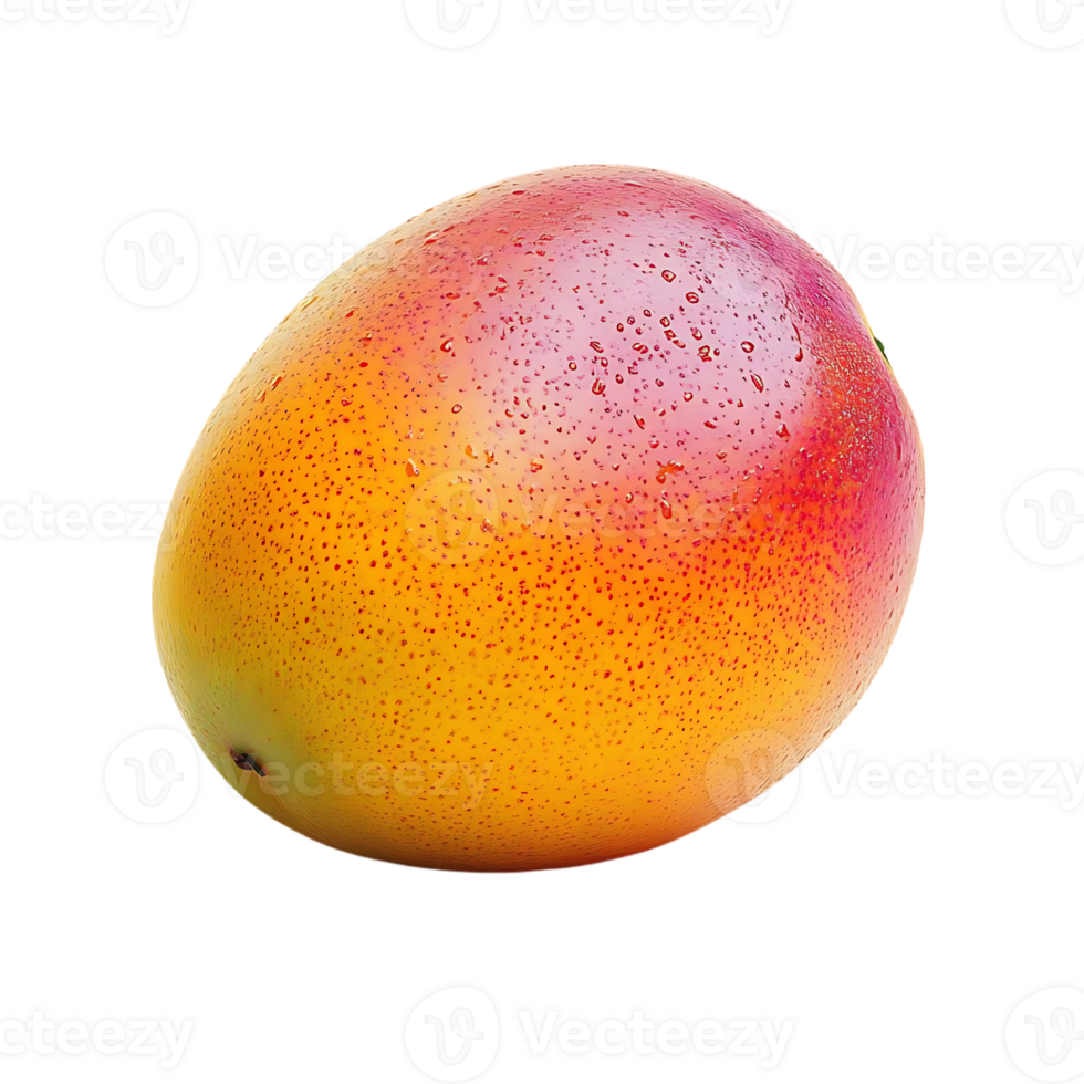 A Ripe Mango Glistens with Dewdrops on a Transparent Background png