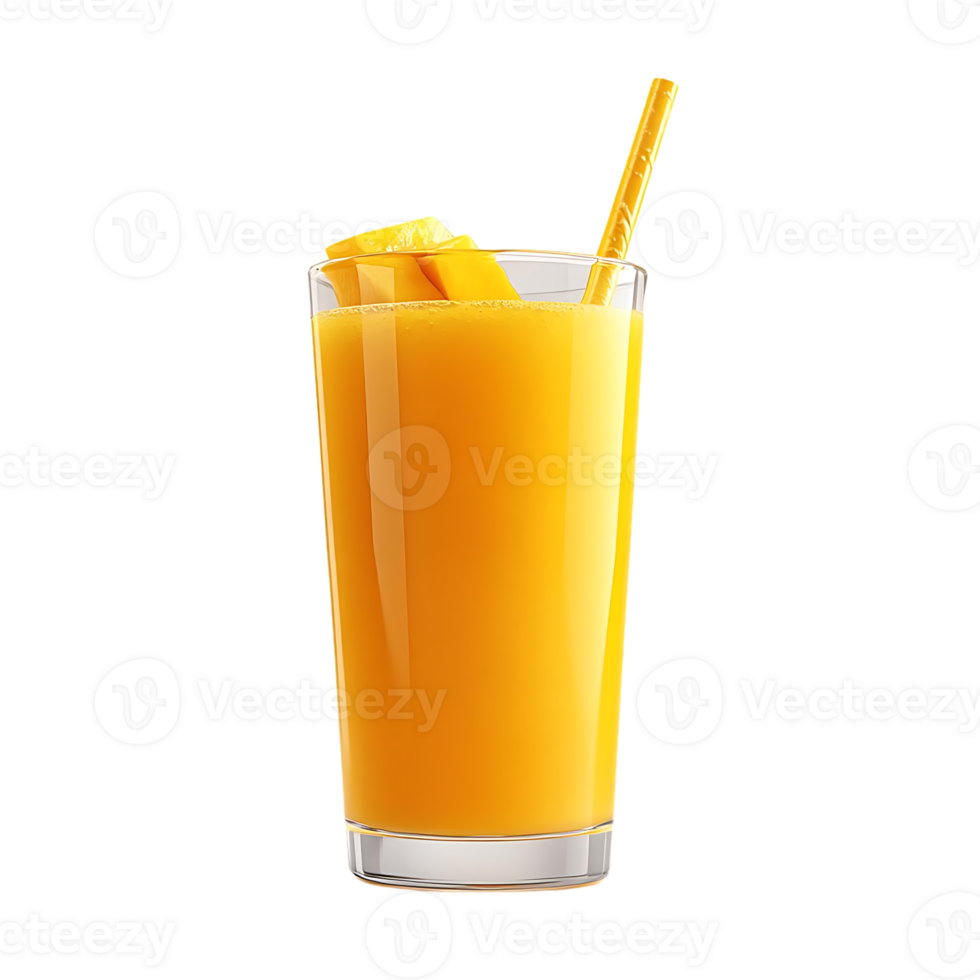 Refreshing Orange Juice in a Tall Glass with a Straw and a Slice of Orange on Top, Transparent Background png