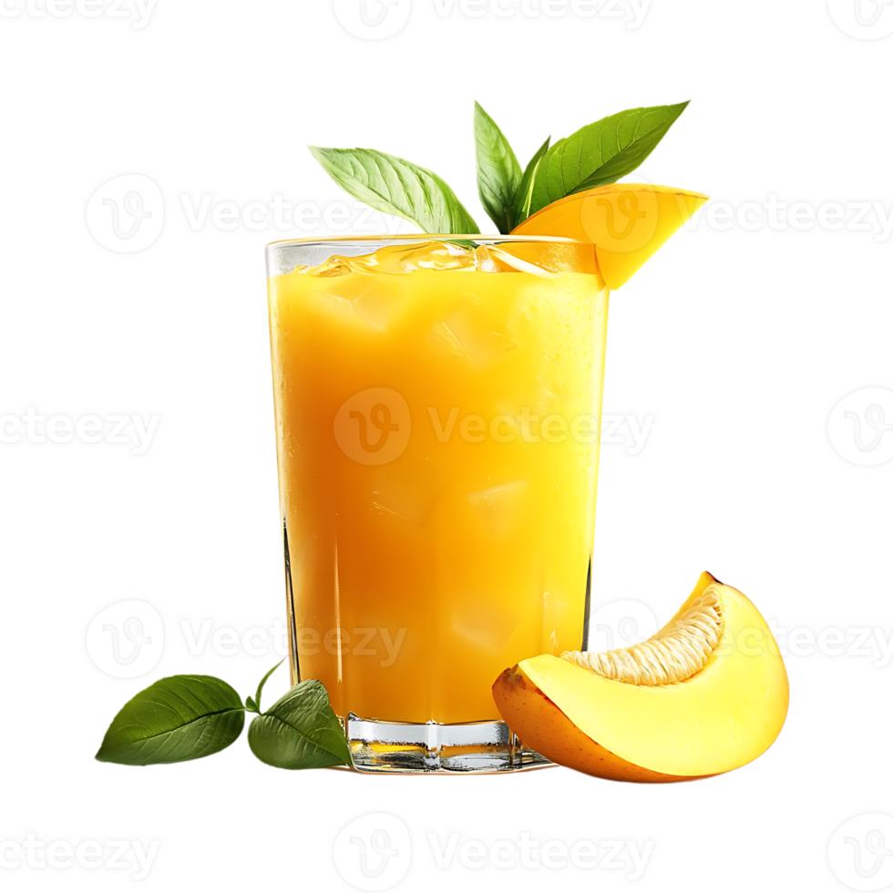 Refreshing Mango Juice with Ice and a Slice of Mango, Perfect for Summer, with a Transparent Background png