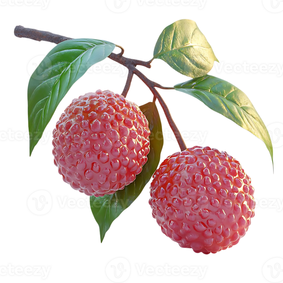 Two Ripe Lychees on a Branch with Transparent Background png