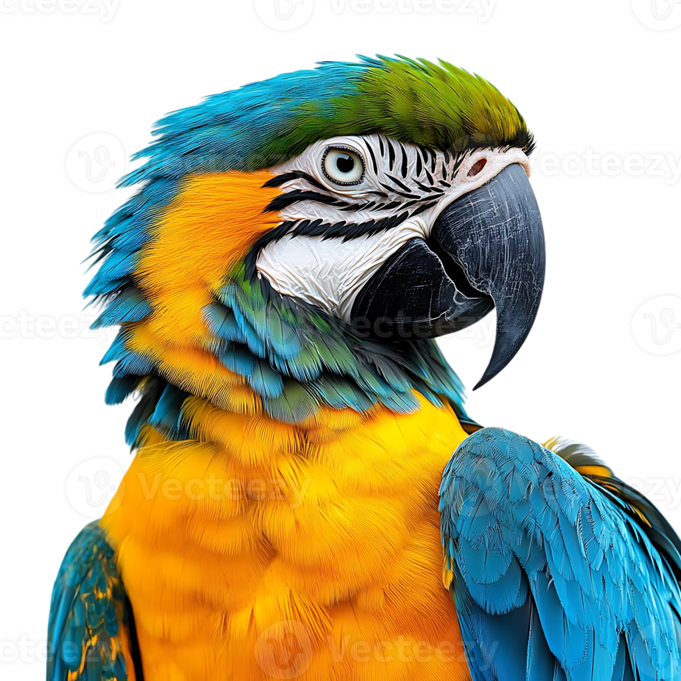 A Vibrant Blue and Yellow Macaw with a Transparent Background, a Stunning Bird with Colorful Feathers png