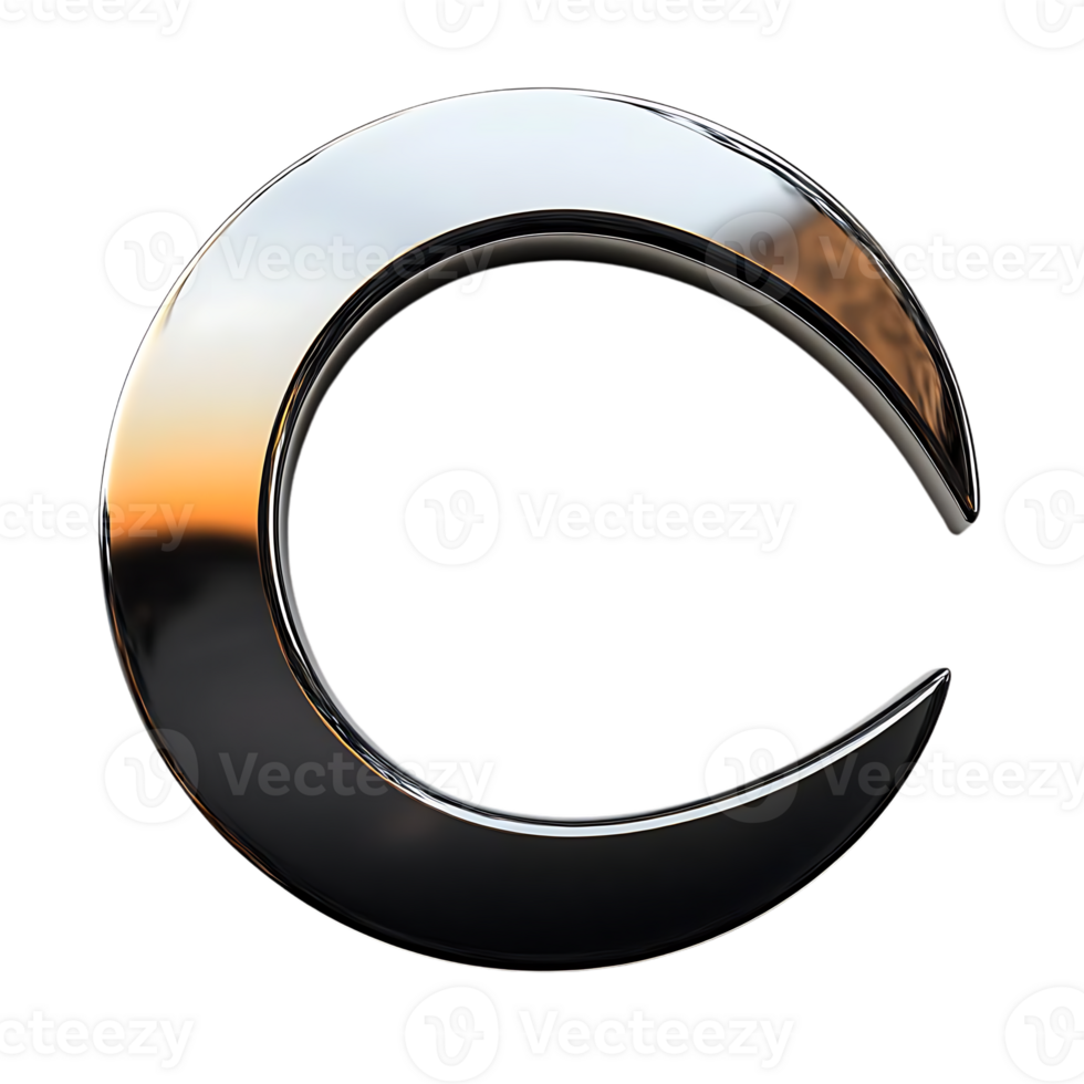 Chrome Crescent Reflecting a Sunset, Transparent Background png