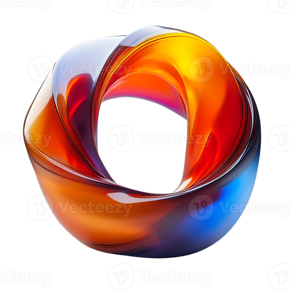 Abstract Swirling Glass Orb with Transparent Background, Red, Orange and Blue Colors,  3D Rendered  Image with  Glossy  Finish png