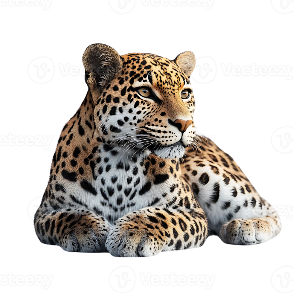 Leopard Resting with a Transparent Background, Wildlife Photography, Big Cat with Rosettes, Carnivore Portrait, Animal with Spots, Nature Image, Isolated Animal, Leopard in Focus, Wild Cat, Panthera Pardus, Beautiful Fur, Striking Gaze, Graceful Predator, png