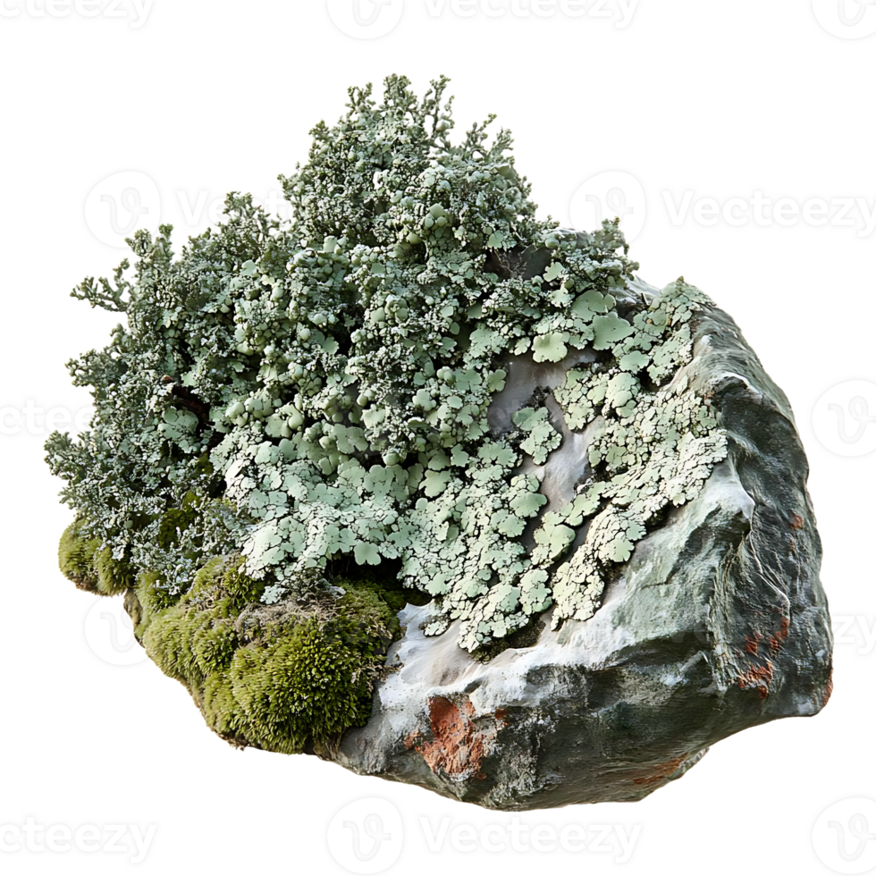 Lichen and Moss Growing on Rock with a Transparent Background png