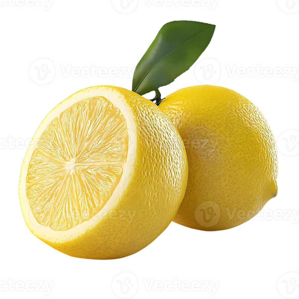 Freshly Cut Lemon with Transparent Background and Whole Lemon, Ideal for Drinks and Recipes png