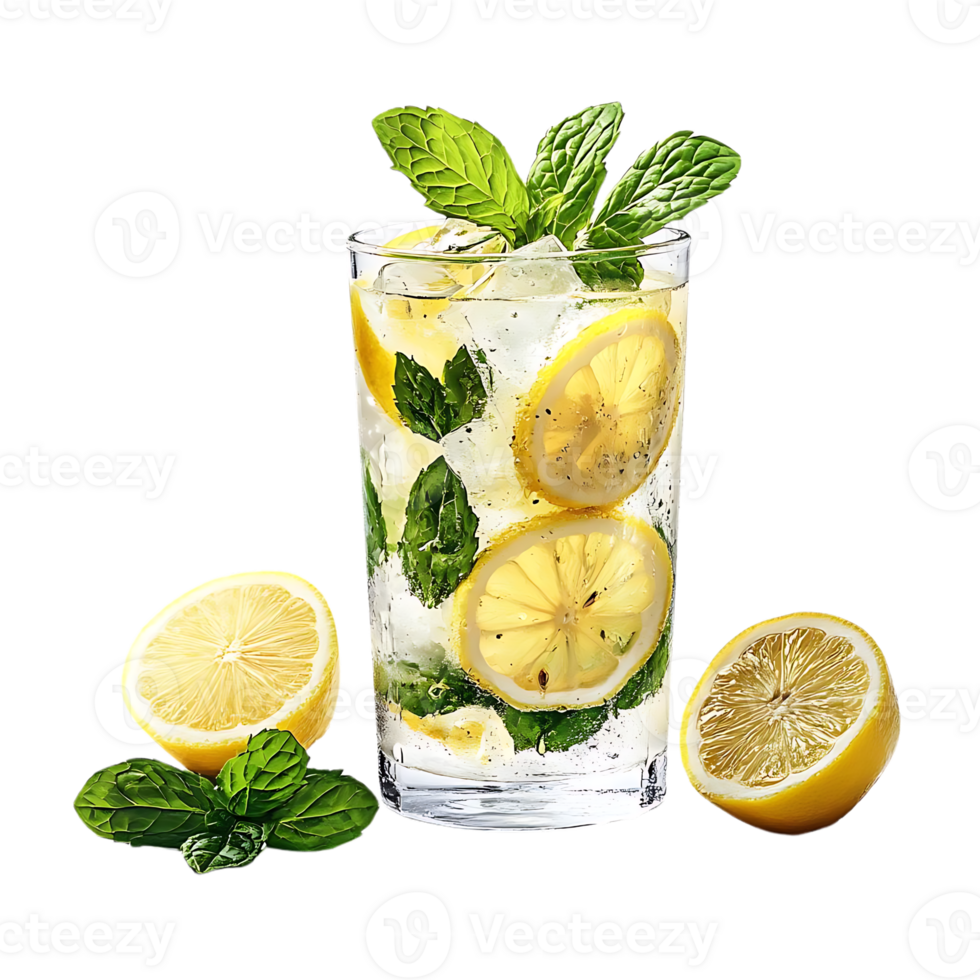Refreshing Lemonade with Mint and Ice, a Summer Drink with a Transparent Background png