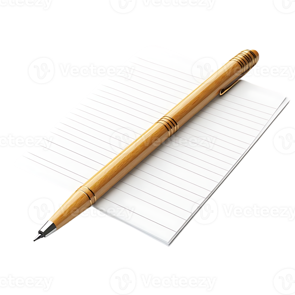 Wooden Pen Resting on a Lined Notepad with Transparent Background png