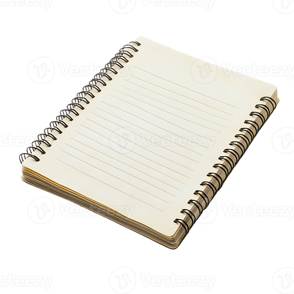 Blank Lined Notebook with Transparent Background - Open Spiral Bound Paper for Writing Ideas or Notes png