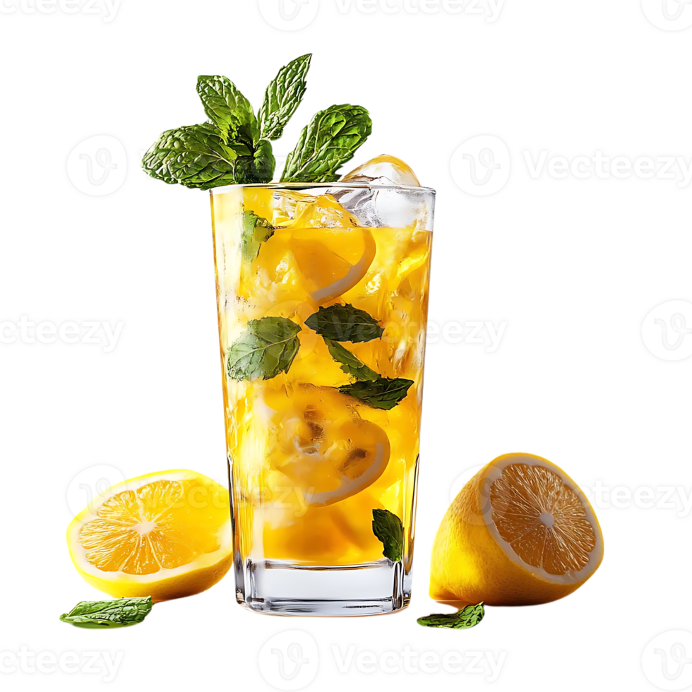 Refreshing Iced Lemon Tea with Mint and Ice, A Cool and Refreshing Drink for a Summer Day, with a Transparent Background png