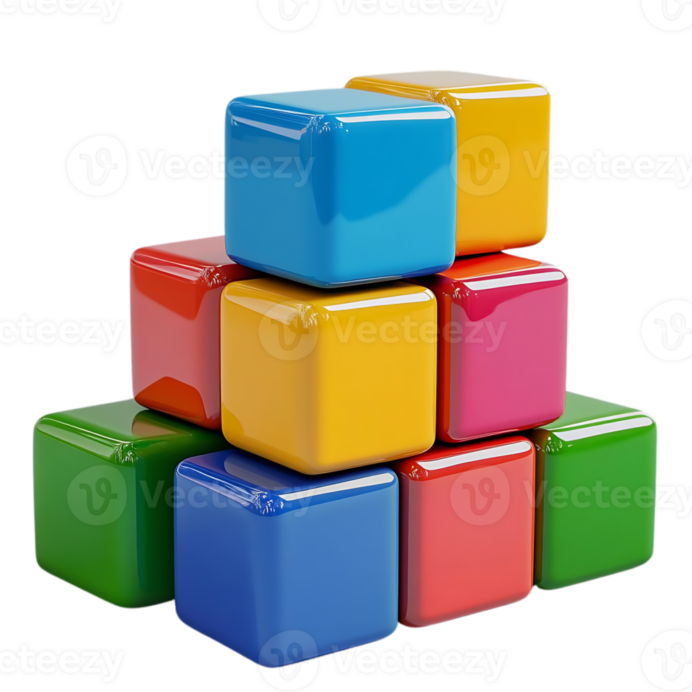 Colorful Cubes Stacked High, Creating a Vibrant Pattern on a Transparent Background png