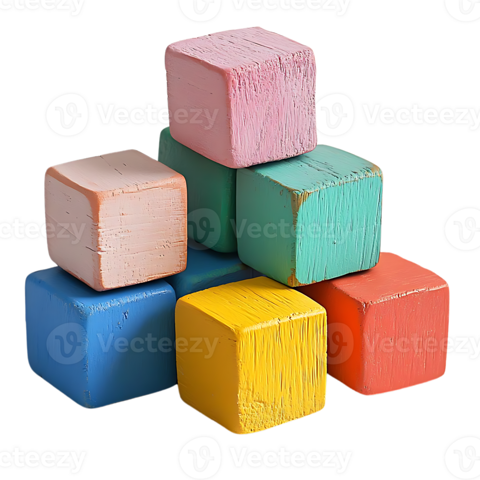 Colorful Wooden Blocks Stacked on a Transparent Background png