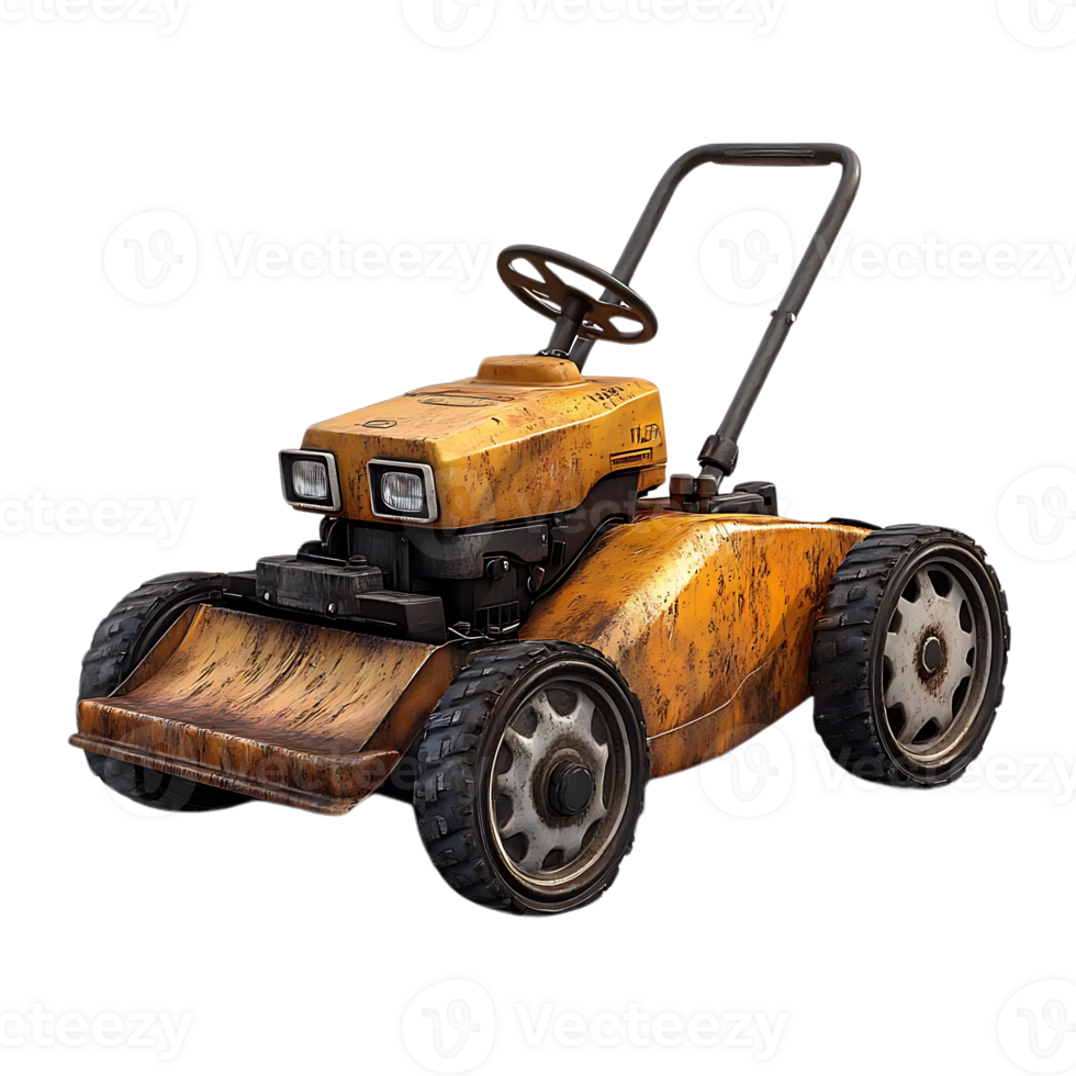 Rusty Lawn Mower with a Transparent Background,  Ready for a Vintage Garden Makeover png