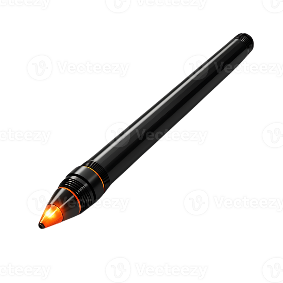 Black Stylus Pen with Orange Light Glowing for Digital Drawing and Writing on Transparent Background png