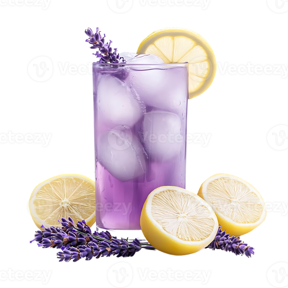 Refreshing Lavender Lemonade with Ice Cubes and Lemon Slices, a Summer Beverage with a Transparent Background png