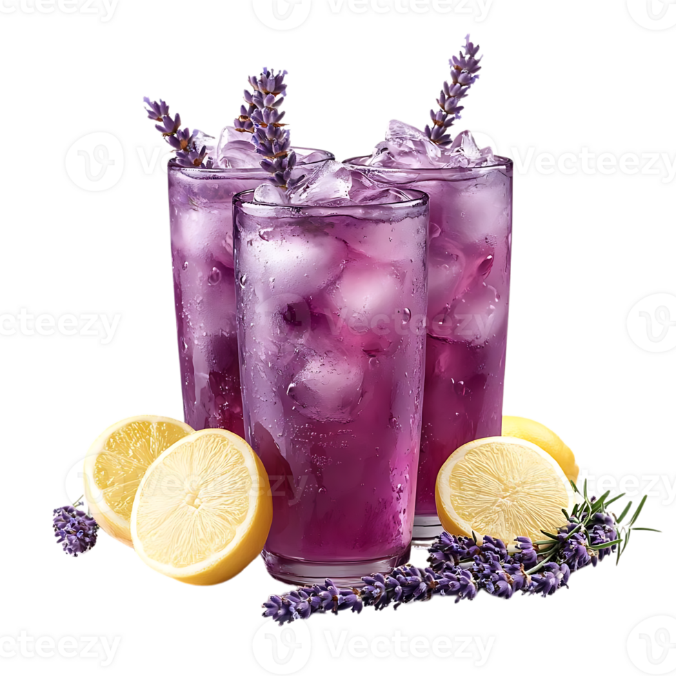 Refreshing Lavender Lemonade with Lemon Slices and Ice Cubes, a Summer Beverage with a Transparent Background png