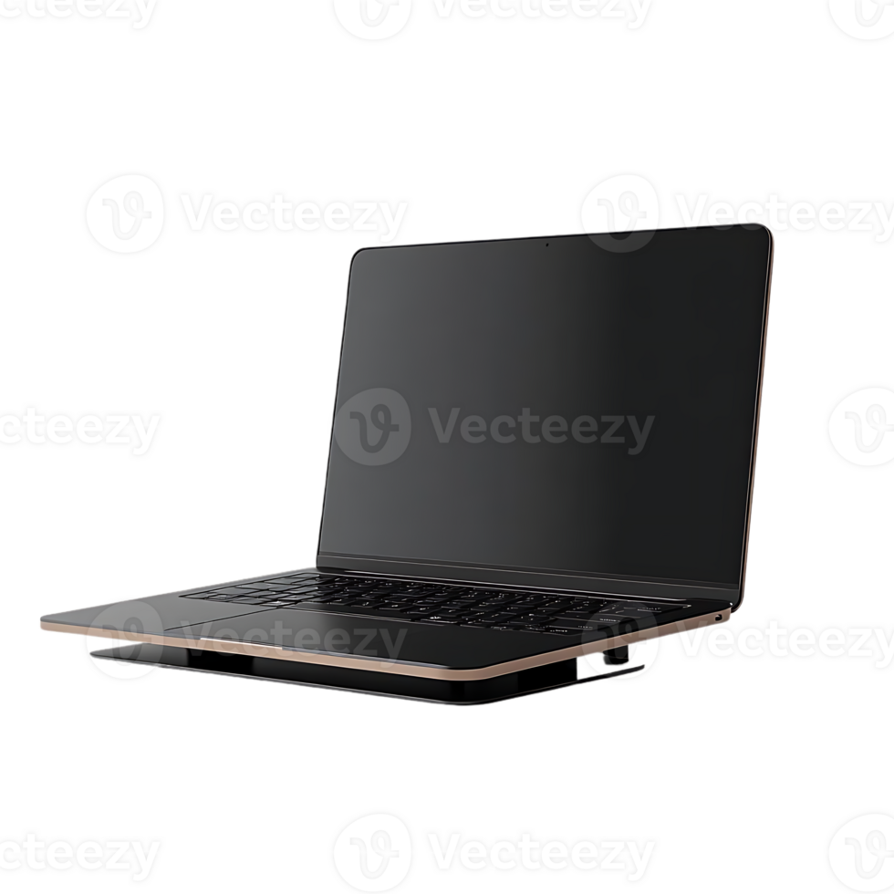 Laptop with Transparent Background,  Elevated on a Black Stand png