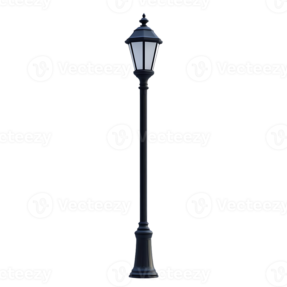 Black Street Lamp with Transparent Background, Illuminated with a Soft Glow, Isolated on a Dark Background png