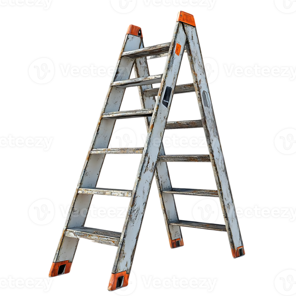 A Sturdy White Ladder Stands on a Black Background, with a Transparent Background, a Perfect Tool for Reaching High Places png