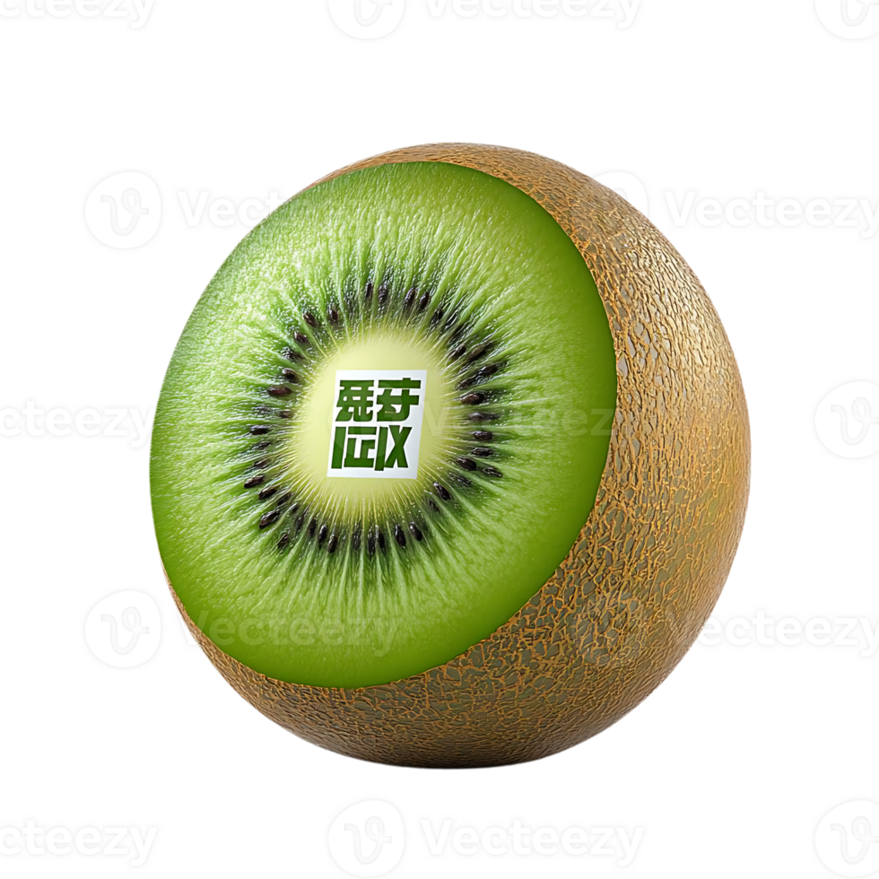 Kiwi Fruit with Transparent Background, Featuring a Green Text Overlay png
