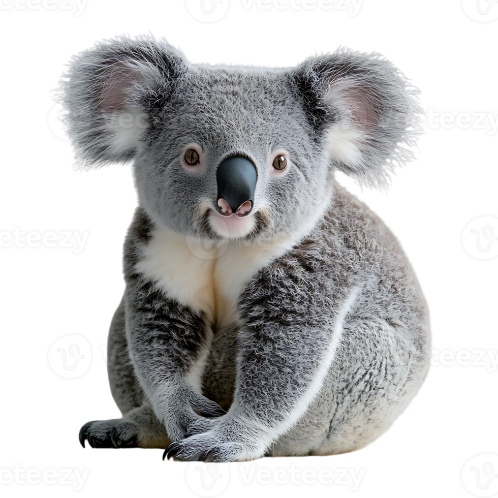 Adorable Koala Sitting on a Transparent Background, Cute Australian Animal with Fuzzy Fur, Isolated Image Perfect for Design Projects png