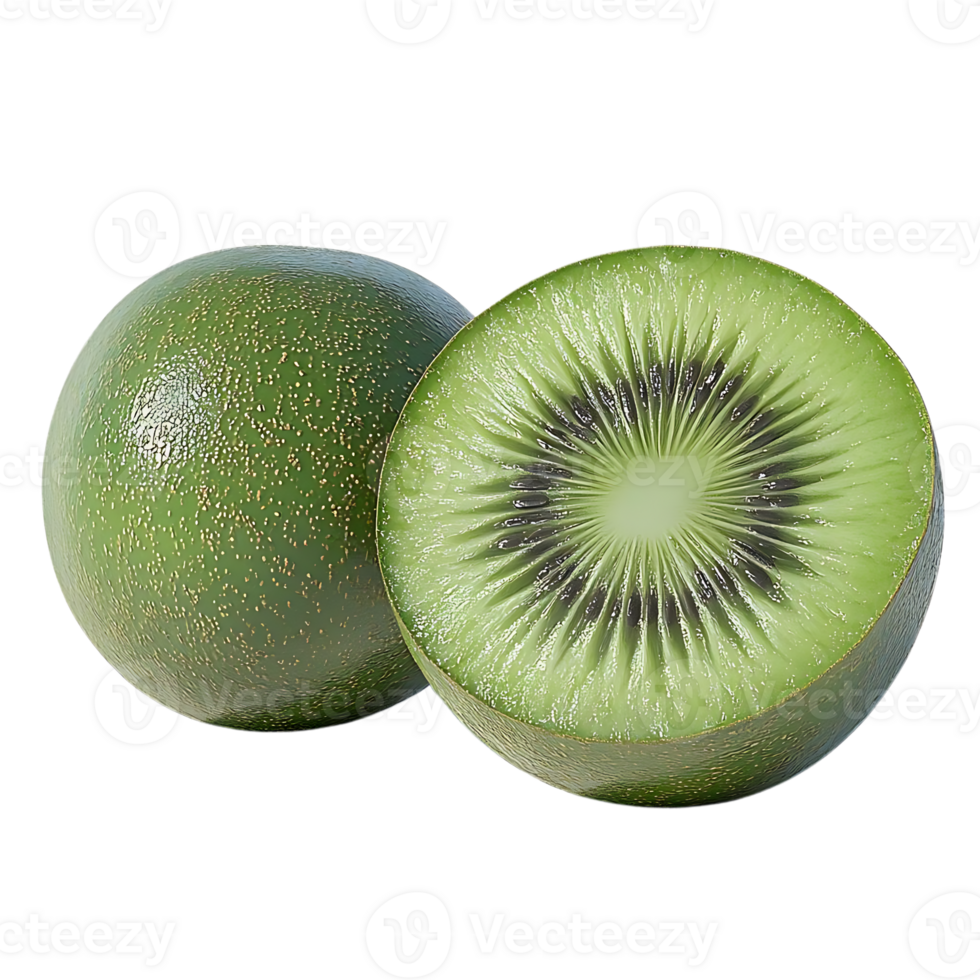 A Whole Kiwi Fruit and a Sliced Kiwi Fruit, Both with a Transparent Background png
