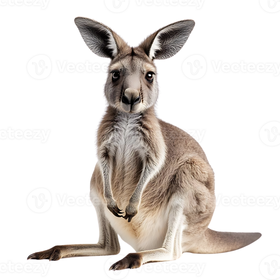 A Curious Kangaroo Sitting on a Transparent Background, an Australian Icon with Big Ears and a Powerful Tail png