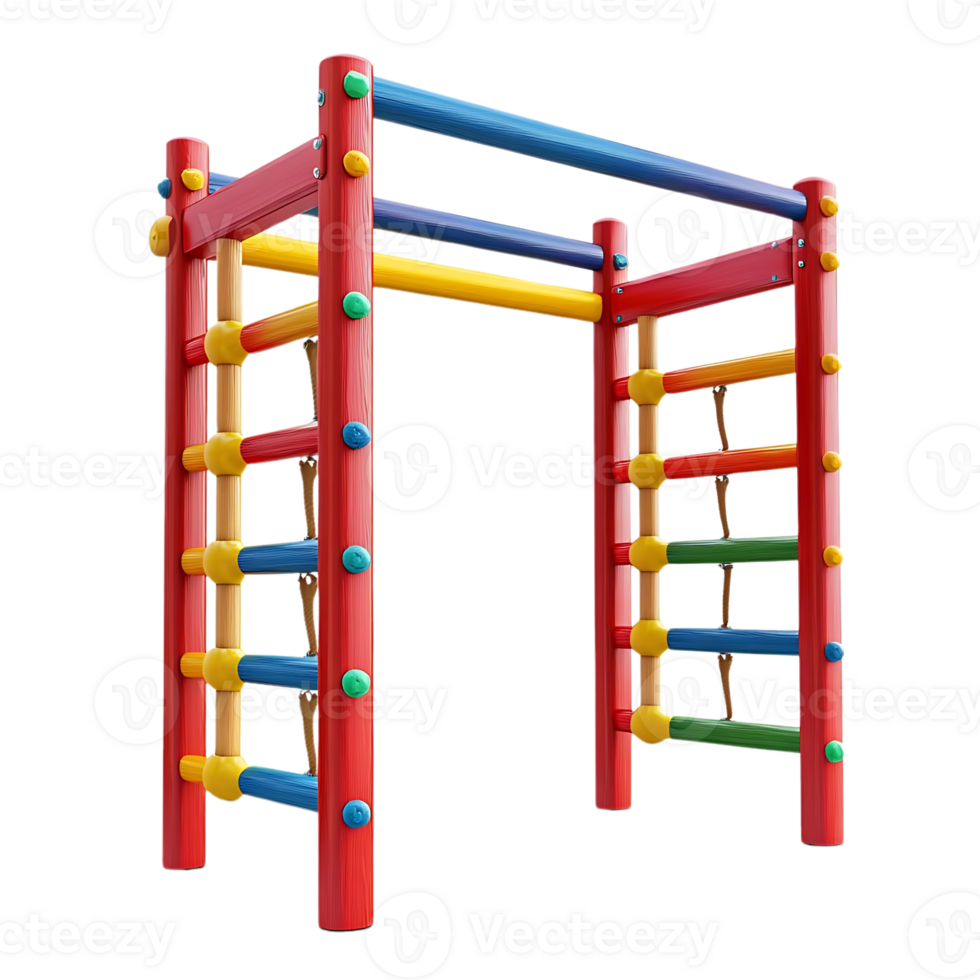 Colorful Wooden Climbing Frame with Transparent Background for Kids Playground png
