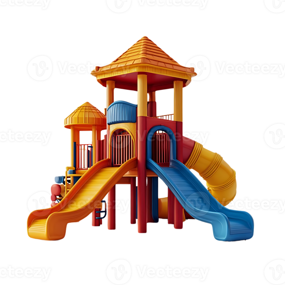 Colorful Playground with Slides, Tower, and Transparent Background png