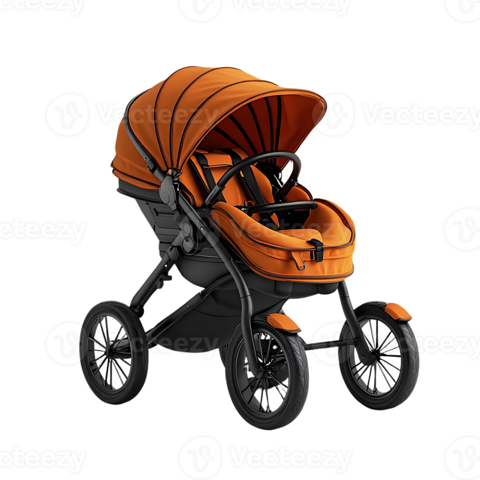 Orange Stroller with Black Wheels and Transparent Background png