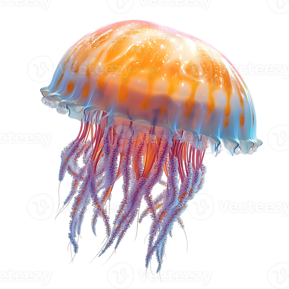 A Stunningly Beautiful Transparent Background Jellyfish with Colorful Tentacles png