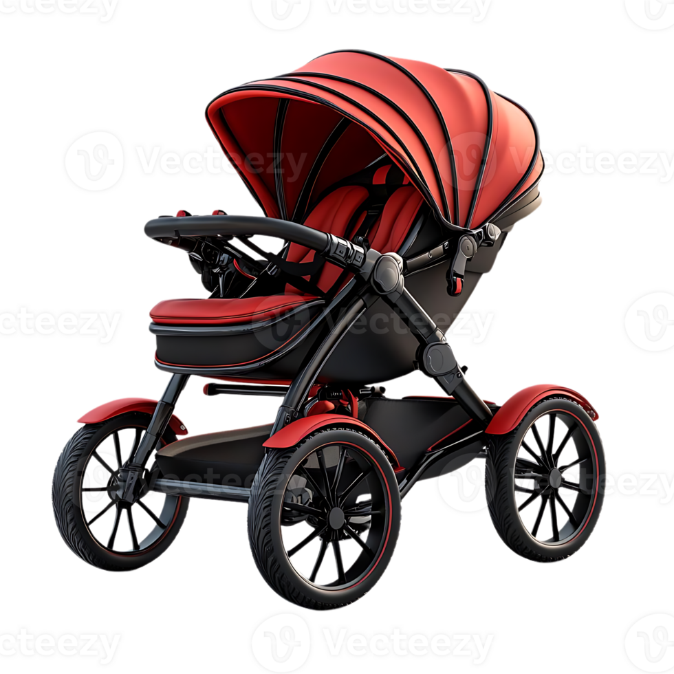 Luxury Red Leather Baby Stroller with Transparent Background - Perfect for Parents on the Go png