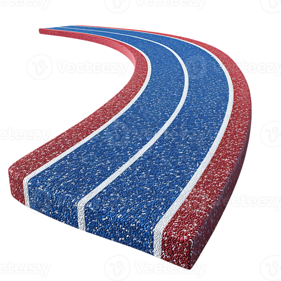 Curved Running Track with Transparent Background, Two Lanes, Blue and Red png