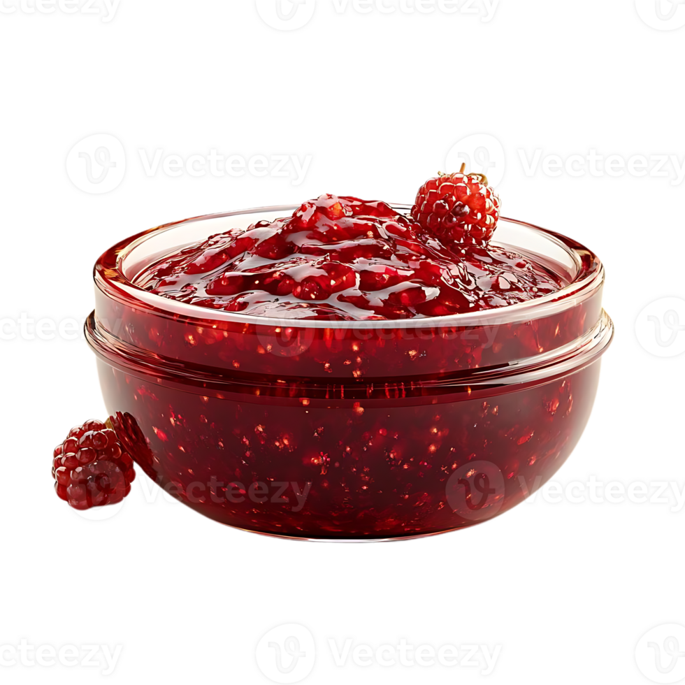 Delicious Raspberry Jam in a Glass Bowl with a Transparent Background png