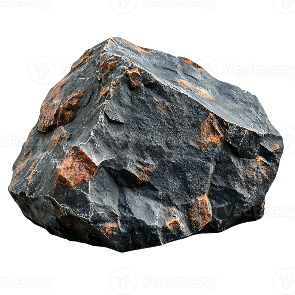 A Rugged Grey Rock with Orange Highlights on a Transparent Background png