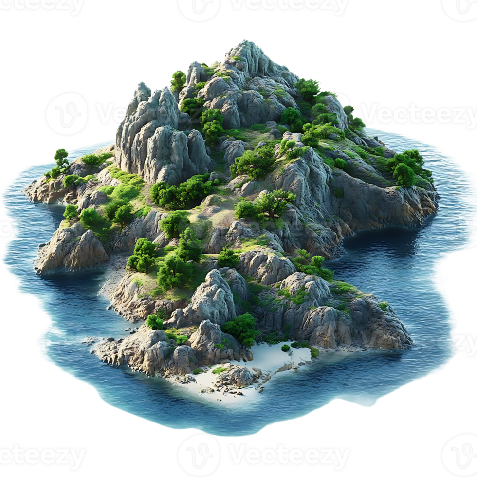 A Rugged Island with Lush Greenery Rises Out of the Crystal-Clear Water, A Stunning Example of Nature's Beauty with a Transparent Background. png