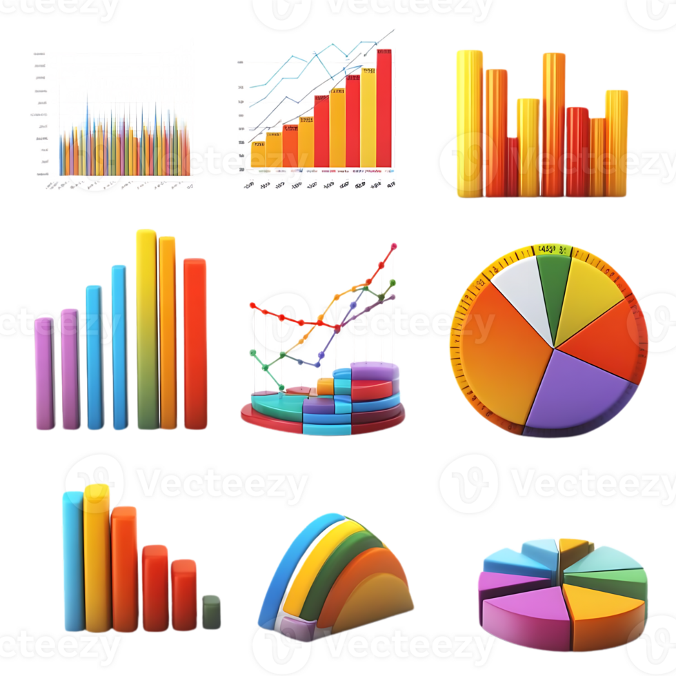 Colorful Charts and Graphs with Transparent Background png