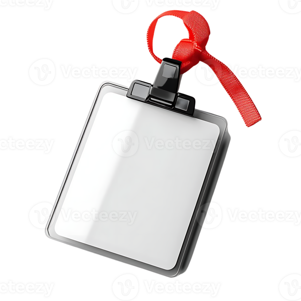 Blank White ID Badge with Red Lanyard and Transparent Background Mockup png
