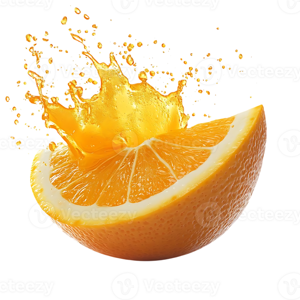 Orange Slice Splashing with Juice on Transparent Background png