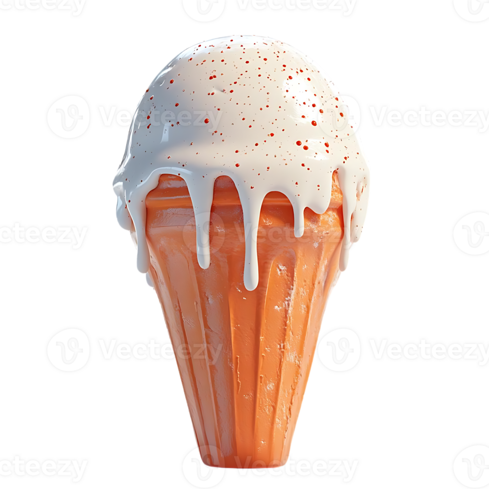 Dripping Ice Cream Cone with Transparent Background, Perfect for Summer Treats png