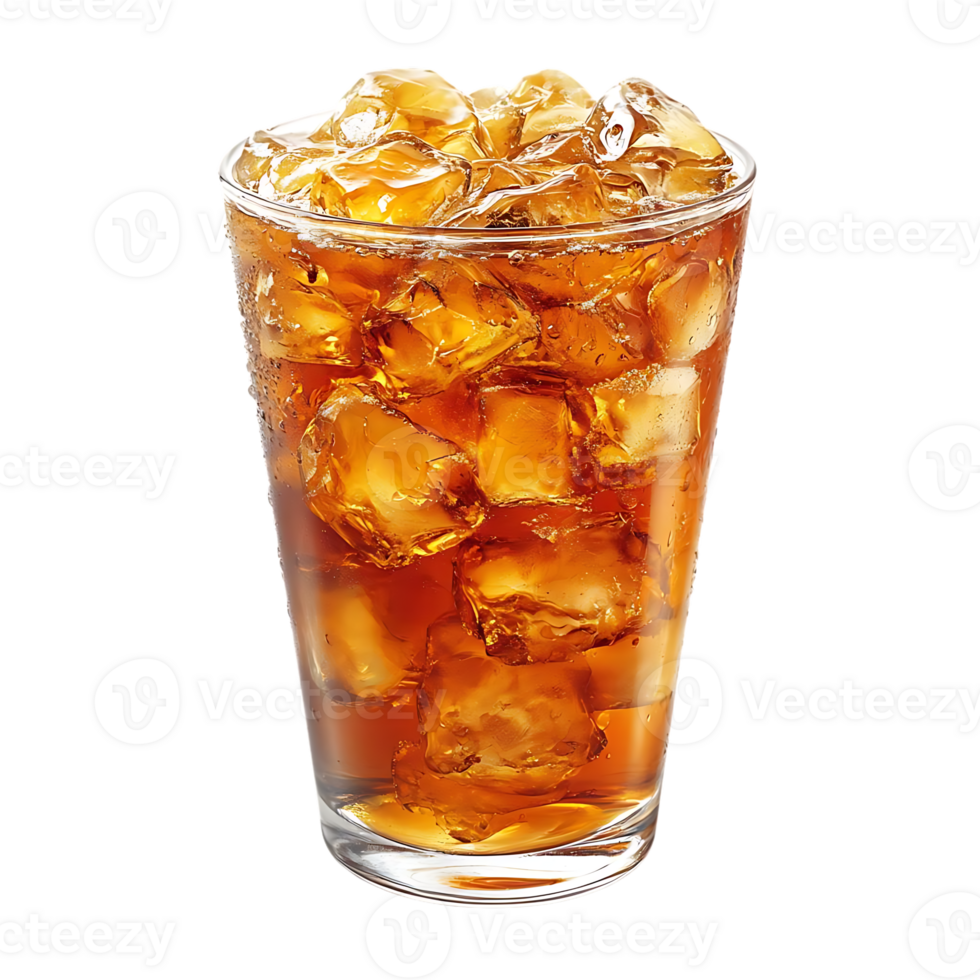 Refreshing Iced Tea with Ice Cubes in a Glass on a Transparent Background png