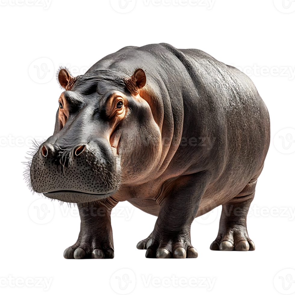 A Large Hippopotamus Standing with a Transparent Background, with a Serious Expression and Wrinkled Skin, Ready to Go For a Swim. png