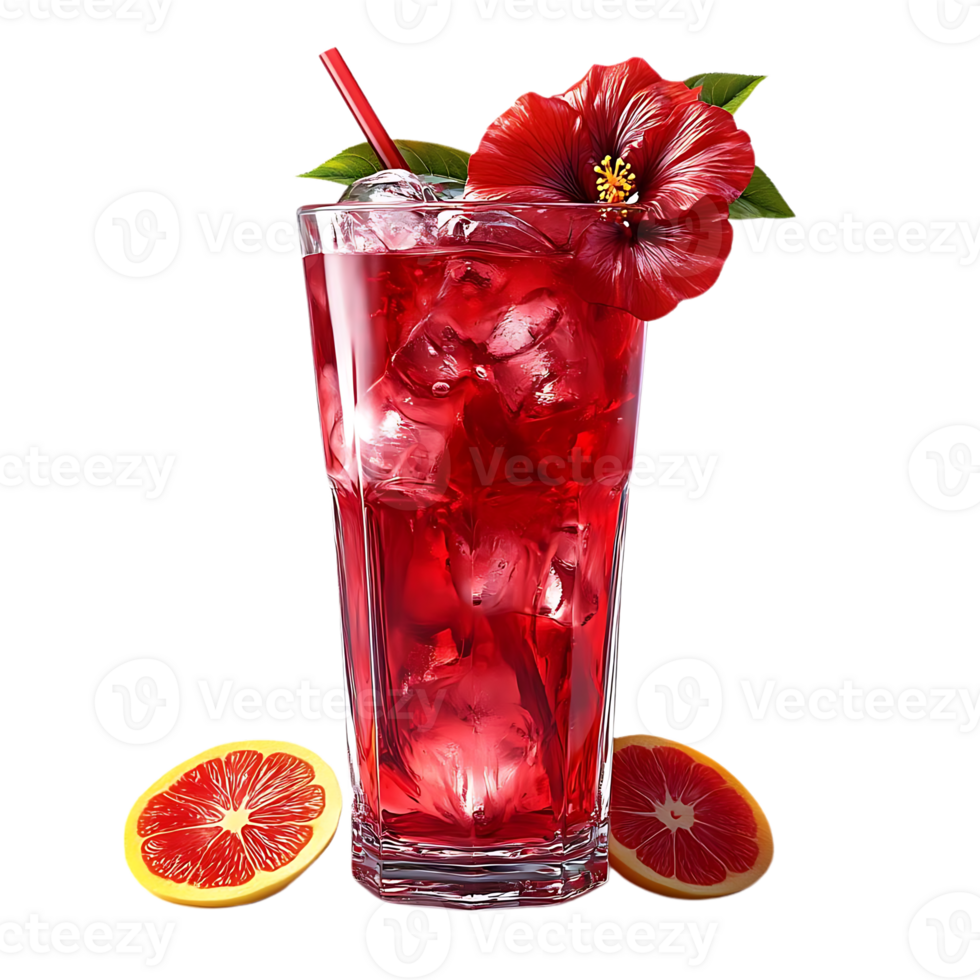 Refreshing Red Hibiscus Iced Tea with a Transparent Background png